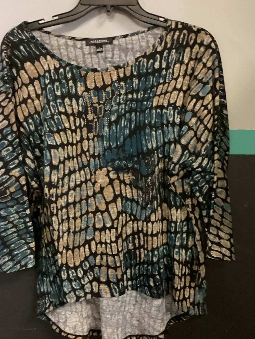 Notations Teal, Gold and Black Abstract Print Tunic
